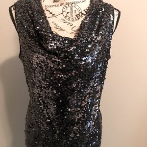 CK Sequin Cowl Neck Blouse